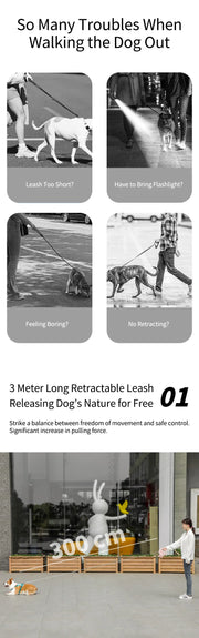 3M Retractable Dog Leash with Poop Bag Holder