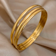 3PCS 18K Gold Plated Bangle Bracelets – Waterproof Stainless Steel Minimalist Jewelry