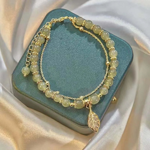 Vintage Green Jade Beaded Bracelet