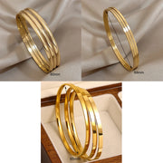 3PCS 18K Gold Plated Bangle Bracelets – Waterproof Stainless Steel Minimalist Jewelry