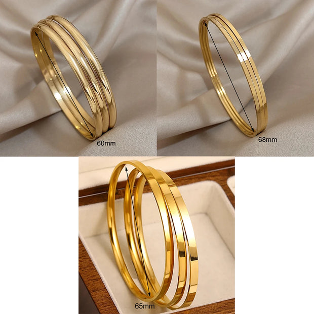 3PCS 18K Gold Plated Bangle Bracelets – Waterproof Stainless Steel Minimalist Jewelry