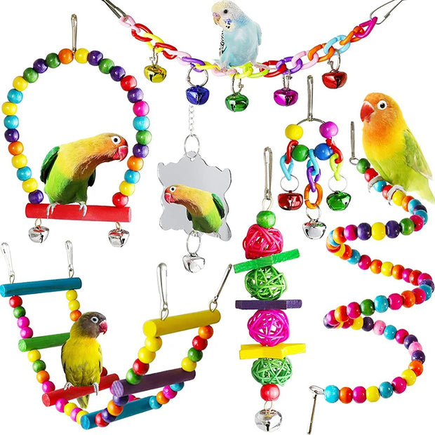 7pcs Parrot Toy Set with Swing & Ladder