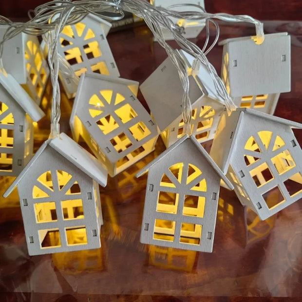 Wooden House LED String Lights