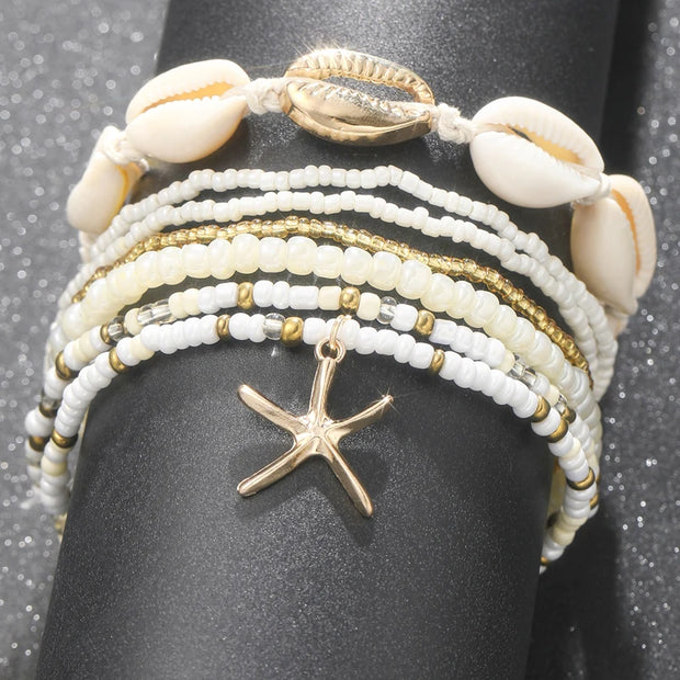 7pcs Bohemian Shell & Starfish Anklet Set