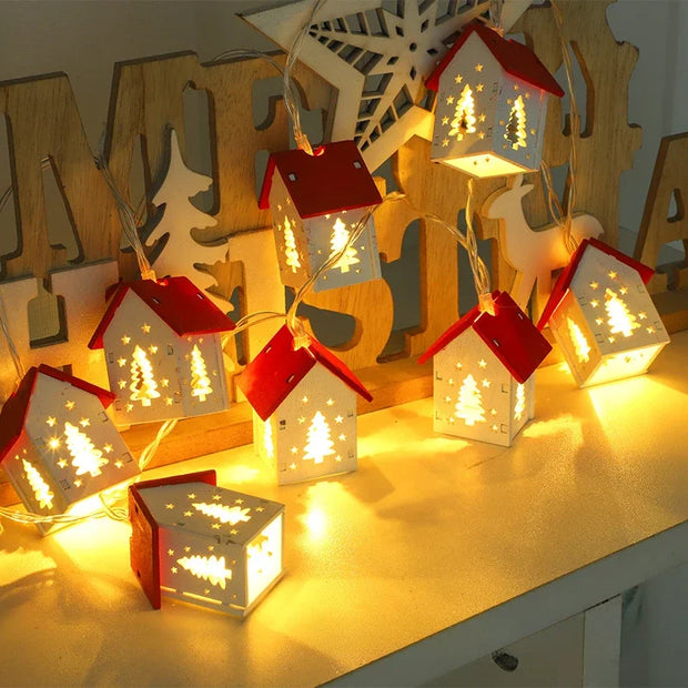 Wooden House LED String Lights