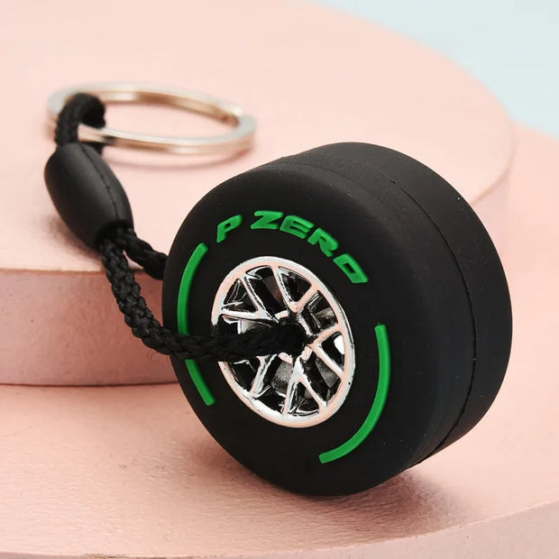 Luxury Mini F1 Racing Tire Keychain – Car Key Accessory & Gift for Car Lovers