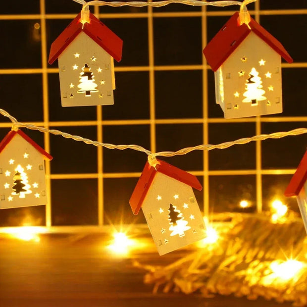 Wooden House LED String Lights
