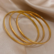3PCS 18K Gold Plated Bangle Bracelets – Waterproof Stainless Steel Minimalist Jewelry