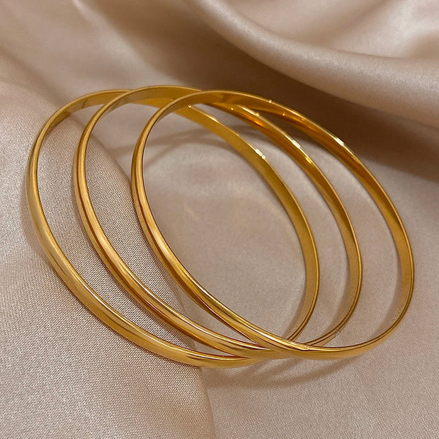 3PCS 18K Gold Plated Bangle Bracelets – Waterproof Stainless Steel Minimalist Jewelry