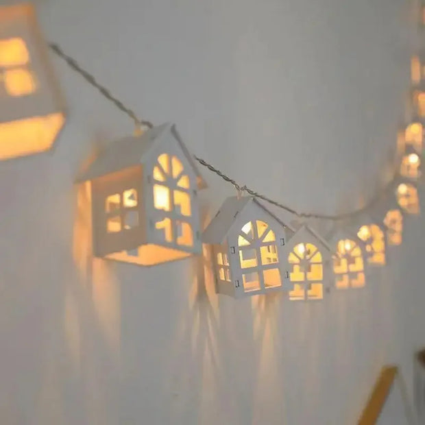 Wooden House LED String Lights