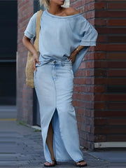 Skew Collar Maxi Skirt Set