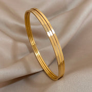 3PCS 18K Gold Plated Bangle Bracelets – Waterproof Stainless Steel Minimalist Jewelry