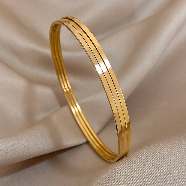 3PCS 18K Gold Plated Bangle Bracelets – Waterproof Stainless Steel Minimalist Jewelry