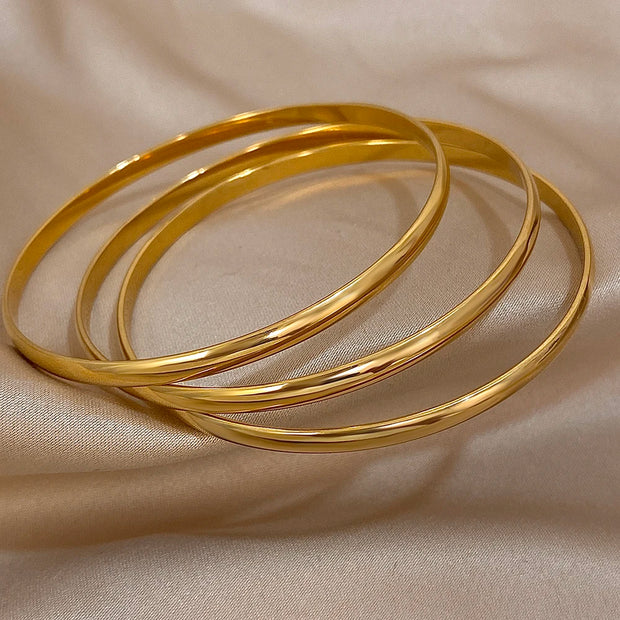 3PCS 18K Gold Plated Bangle Bracelets – Waterproof Stainless Steel Minimalist Jewelry