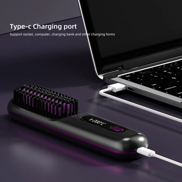 Wireless Ceramic Hair Straightening Brush