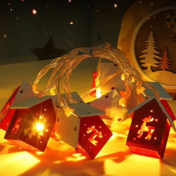 Wooden House LED String Lights