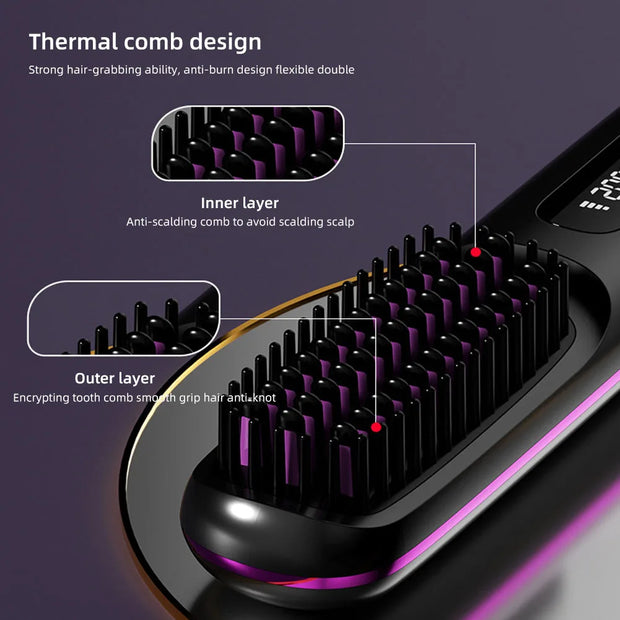 Wireless Ceramic Hair Straightening Brush