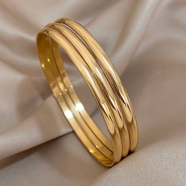 3PCS 18K Gold Plated Bangle Bracelets – Waterproof Stainless Steel Minimalist Jewelry