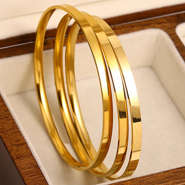 3PCS 18K Gold Plated Bangle Bracelets – Waterproof Stainless Steel Minimalist Jewelry