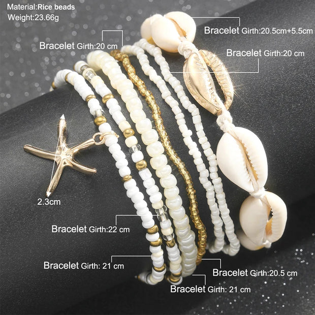 7pcs Bohemian Shell & Starfish Anklet Set